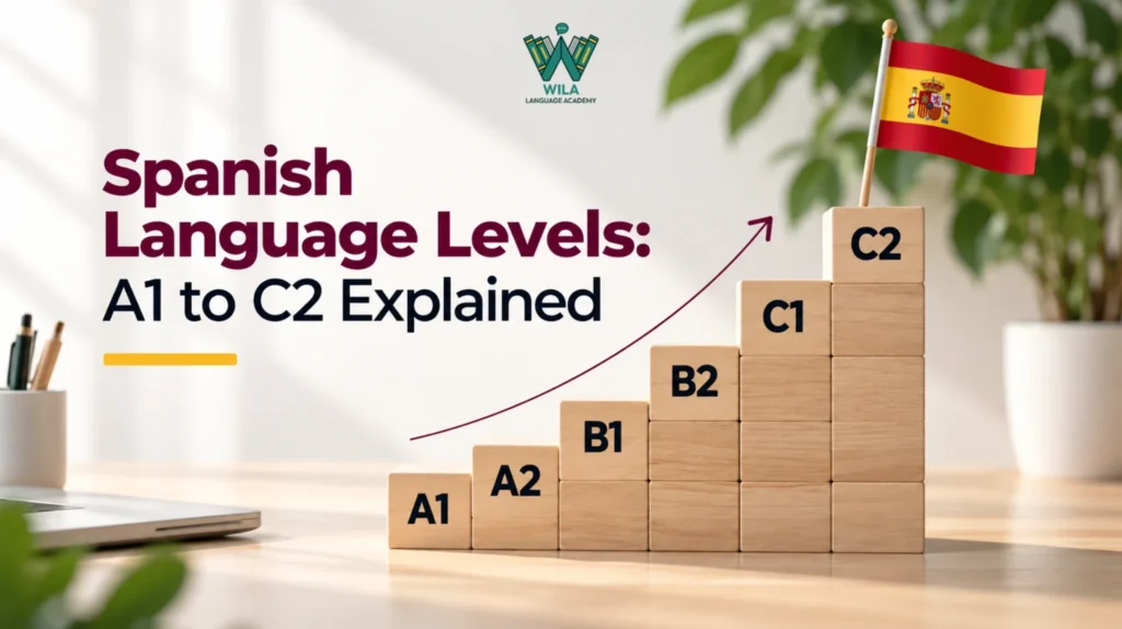 Spanish language levels from A1 to C2 showing CEFR proficiency stages for learning Spanish