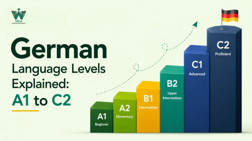 German language levels from A1 to C2 showing beginner, intermediate, and advanced proficiency stages
